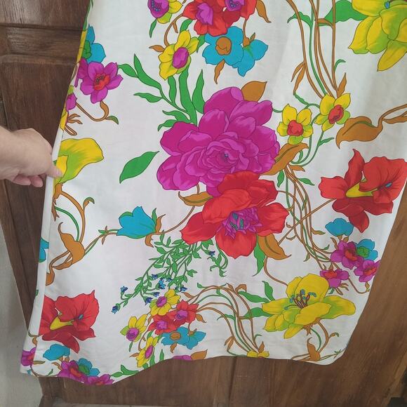 Vintage 1970s Swirl Inc Bright Summer Neon Floral Maxi Dress Large Retro Groovy - Picture 9 of 16